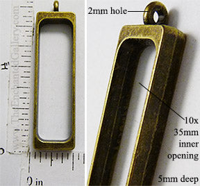 Open Back Long Rectangle Frame 10mm x 35mm x 5mm Curved Inside Bronzetone