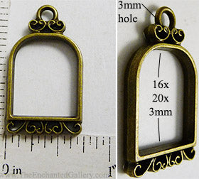 Open Back Small Bird Cage Frame 16mm x 20mm x 3mm Bronzetone