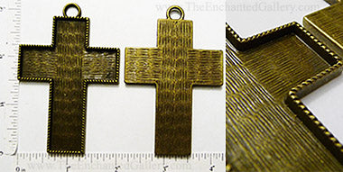 69x49x2mm XL Cross Ornament Pendant Tray Bronzetone