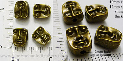 Face Head Beads Reversible 10x12x8mm Bronzetone