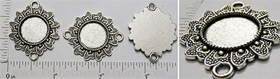 16mm Circle Butterfly Heart Wing Border Connector Tray Antiqued Silvertone