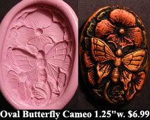 Flexible Push Mold Butterfly Floral Cameo Oval Button