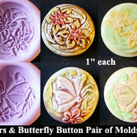 Flexible Push Mold Set Flowers and Butterfly Carving Buttons Pair