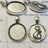 20mm Circle Pendant Tray Royal Cat Seal Back Antiqued Silver (Select Optional Insert)