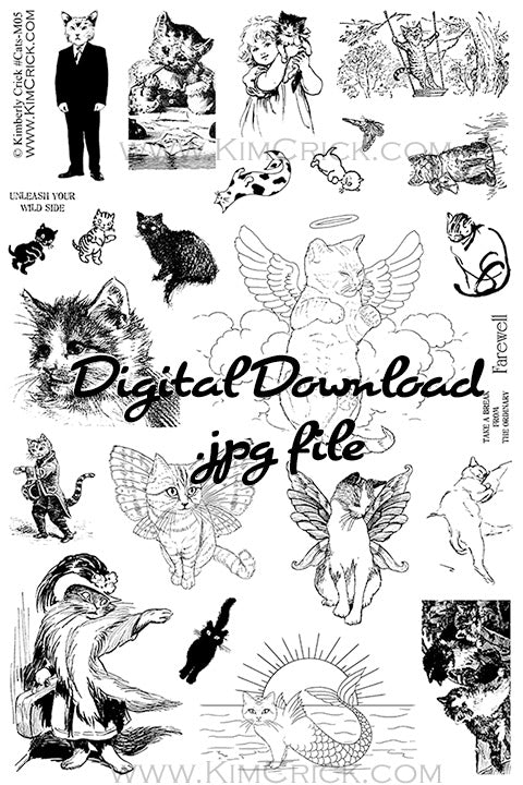 Digital File - Collage Sheet Cat Animal Kitten Theme Printable Digi Stamp Set #Cats-M05