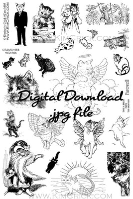 Digital File - Collage Sheet Cat Animal Kitten Theme Printable Digi Stamp Set #Cats-M05