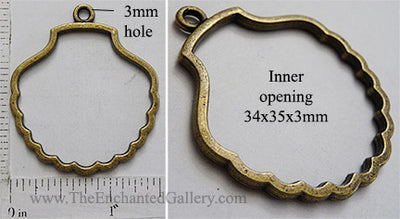 Open Back Clam Shell Frame 34mm x 35mm x 3mm Bronzetone