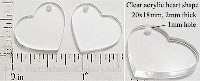 Laser Cut Acrylic Clear 20mm x 18mm Heart Charm with Hole 6 Pack