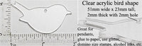 Laser Cut Acrylic Clear 51mm x 23mm Bird Charm with Hole 2 Pack