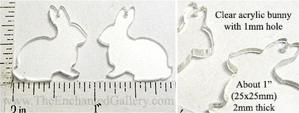 Laser Cut Acrylic Clear 25mm x 25mm Bunny Charm with Hole 6 Pack