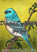  Digital File - Lazuli Bunting Bird ATC Watercolor Painting Animal Art Printable JPG Download 