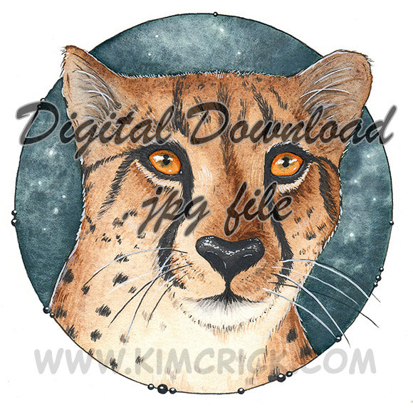  Digital File - Cheetah Cat Watercolor Painting Nursery Animal Art Printable Image