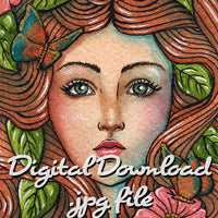  Digital File - Butterfly Lady Portrait Watercolor Painting Artwork Printable Art Download 