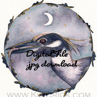 Digital File - Night Heron Bird Animal Artwork Printable Watercolor Painting Clip Art Color JPG Download