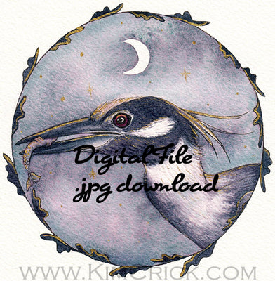 Digital File - Night Heron Bird Animal Artwork Printable Watercolor Painting Clip Art Color JPG Download