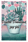  Digital File - Succulent Zebra Cactus House Plant Pot Pebble Pastel Pattern Colorful Watercolor Painting Printable 