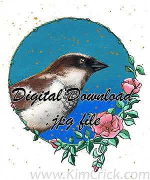 Digital File - Sparrow Rose Paul Rubens Gucai Classical Artist Painting Pigments Watercolor Art Printable