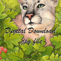  Digital File - Florida Panther Wild Cat Watercolor Painting Animal Art Printable Instant Download 
