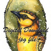  Digital File - Beaded Oval Bird Portrait Roman Szmal Watercolor Painting Printable Animal Art Download 