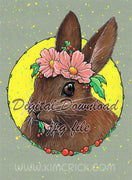  Digital File - Spring Bunny Rabbit Flower Crown ShinHan Gouache Painting Art Instant Download 