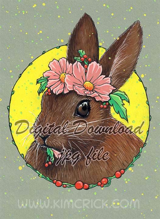 Digital File - Spring Bunny Rabbit Flower Crown ShinHan Gouache Painti