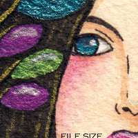  Digital File - Art Nouveau Lady Decor Bookmark Panel Watercolor Painting Colorful Card Making Printable Download 