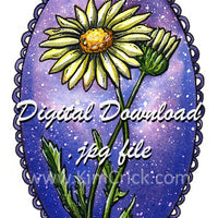 Digital File - Daisy Flower Space Nebula Watercolor Art Printable Greeting Card Instant Download