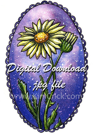 Digital File - Daisy Flower Space Nebula Watercolor Art Printable Greeting Card Instant Download