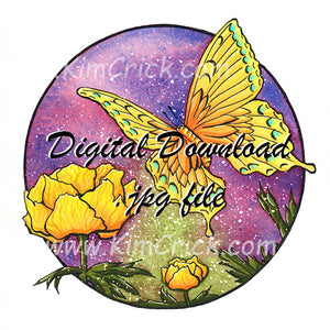  Digital File - Butterfly Flowers Vibrant Colorful Watercolor Painting Nursery Baby Room Artwork Printable Download 
