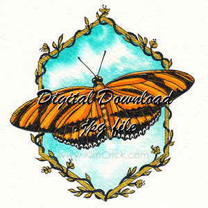  Digital File - Orange Banded Butterfly Illustration Watercolor Painting Printable Wall Art Instant Download 