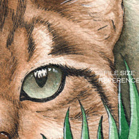  Digital File - Cat in Grass Kitty Watercolor Painting Artwork Printable Instant Download 