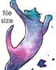 Digital File - Fountain Pen Ink Bottle Cat Puddle Ecoline Cobalt Teal Watercolor Painting Art Printable Download