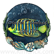 Digital File - Regal Angelfish Seashells Ocean Fish Watercolor Painting High Res Printable Instant Download