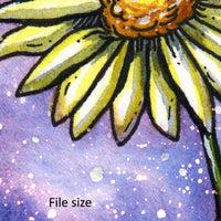 Digital File - Daisy Flower Space Nebula Watercolor Art Printable Greeting Card Instant Download