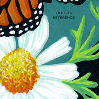  Digital File - Monarch Butterfly Chamomile Flower Art Gouache Watercolor Nursery Painting Printable Jpg Download 