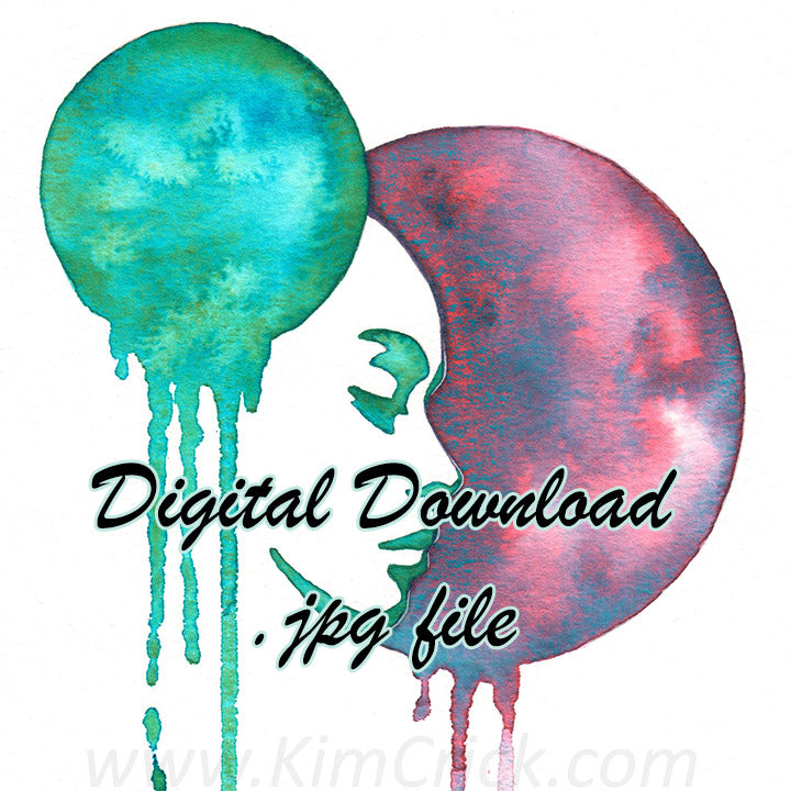  Digital File - Profile Portrait SuperVision Layered Watercolor Wash Drip Granulation Colorful Art Scan Download 