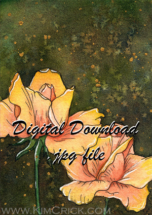  Digital File - Roses Floral Ink and Watercolor Painting Clip Art Printable Instant Download 