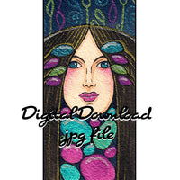  Digital File - Art Nouveau Lady Decor Bookmark Panel Watercolor Painting Colorful Card Making Printable Download 