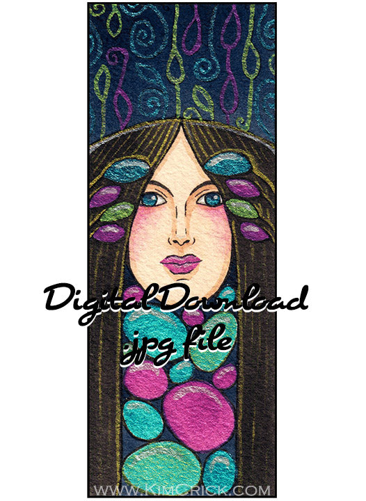  Digital File - Art Nouveau Lady Decor Bookmark Panel Watercolor Painting Colorful Card Making Printable Download 