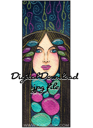  Digital File - Art Nouveau Lady Decor Bookmark Panel Watercolor Painting Colorful Card Making Printable Download 