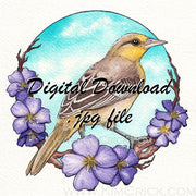  Digital File - Bullock's Oriole Bird Watercolor Painting Female Coloration Animal Art Printable Instant Download 