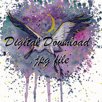  Digital File - Sandhill Crane Bird in Flight Magenta and Viridian Watercolor Painting Art Printable Instant Download 