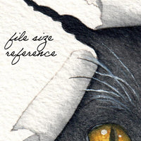 Digital File - Cat Behind Torn Paper Watercolor Animal Art Dark Bombay Kitten Painting Printable Download