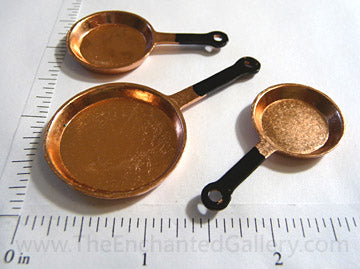 Miniature Doll House Copper Pans 3 Piece Set