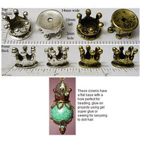  Metal Crown Bead or Doll House Mini Finding 14x10mm 3d with Bottom Panel 2mm Hole (Choose a Color)