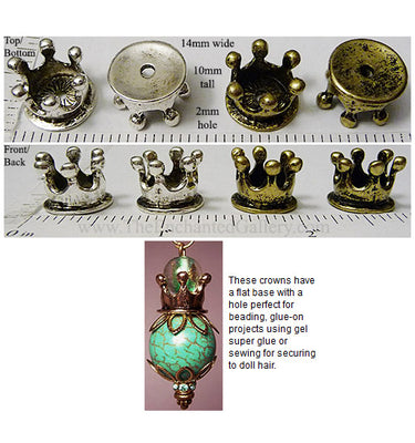 Miniature Doll Crown Metal Gem Slot Style Bead Caps 13x6mm (Select