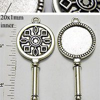 20mm Circle Pendant Tray Crystalline Snowflake Key Antiqued Silver (Select Optional Insert)