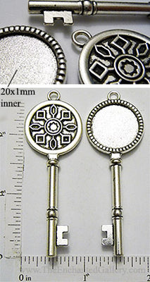 20mm Circle Pendant Tray Crystalline Snowflake Key Antiqued Silver (Select Optional Insert)