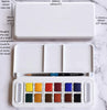 Daler Rowney Aquafine Watercolor Pocket Travel Set of 12 Half Pans + Brush (Great for custom DIY compact mini palette!)