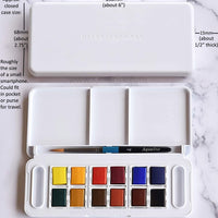 Daler Rowney Aquafine Watercolor Pocket Travel Set of 12 Half Pans + Brush (Great for custom DIY compact mini palette!)